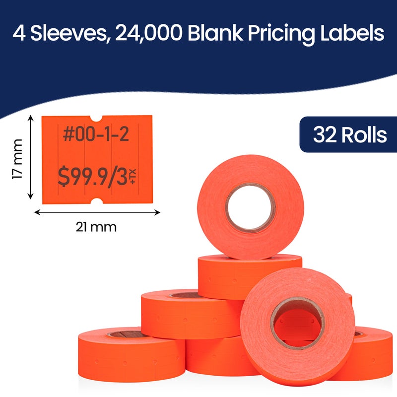 Perco 2 Line Fluorescent Red Labels - 32 Rolls, 4 Sleeves, 24,000 Blank Price and Date Gun Labels for Perco 2 Line Price and Date Guns - Made in USA - Image 3